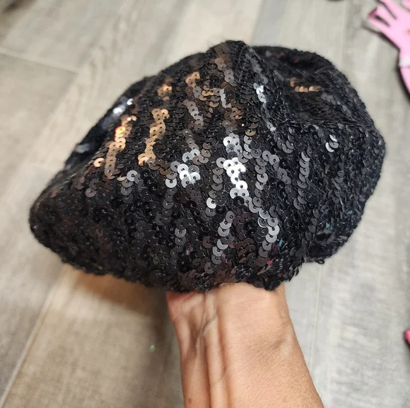 Rachel Zoe black sequence beret hat - Picture 4 of 7